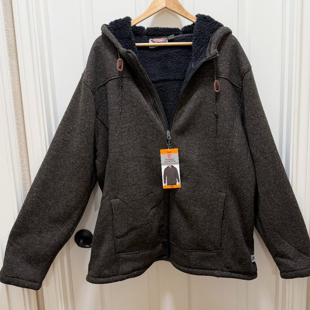 Rugged Elements Men's Mountain Fleece Lined Hoodie Size XXL Brown Full Zip (NEW)